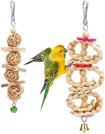 8 Pcs Bird Parrot Swing Toys, Chewing Standing Hanging Perch Hammock Climbing Ladder Bird Cage Toys for Parakeet,Budgerigar,Conure, Mynah, Cockatiel,Love Birds, Finches, Small to Medium Birds - 5