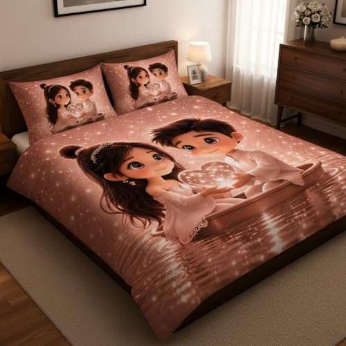 Image of Decor Well 7d Bedsheet for Double Bed King Size with 2 Pillow Covers, Polycotton 220 TC Super Soft & Breathable, Wrinkle Free New Peach Heart Printed Bedsheet Set (90x100 Inch)