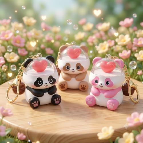 Image of Cute Panda Keychain Heart Light & I LOVE YOU Message ANY 1 (Panda Love u)