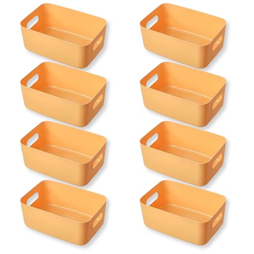 RYOHIN Lab.(良品ラボ) 収納ボックス 小物 角がない やわらかい プラスチック ポリエチレンケース 家具を傷つけにくい 取手付き カラーボックス 整理整頓 クローゼット 押入れ 洗面所 8個セット (イエロー, 小)