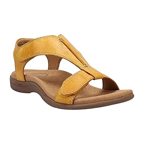 Orthopedic Thong Sandals for Women, Comfy Low Wedge Fish Mouth Flip Flop Sandals with Arch Support, Peep Toe Breathable Beach Sandals, Non Slip Breathable Leather Walking Shoes(Size:37EU,Color:yellow) Cover
