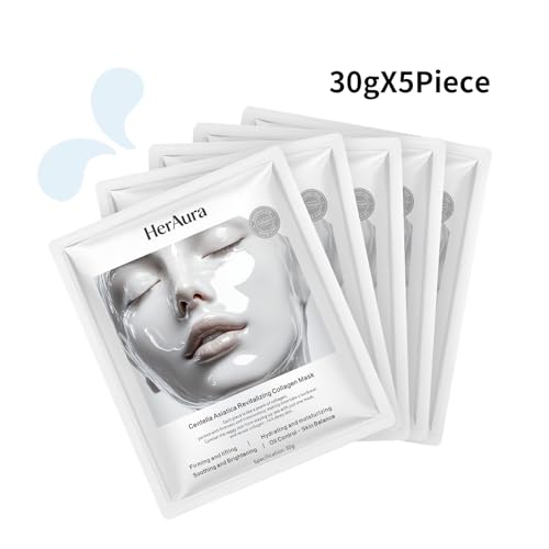 Image of Collagen Face Mask Skin Care Centella Asiatica Hydrating Hydrogel Masks 5-Pack,Soothing and Firming with Niacinamide, Vitamin C and 200Da Bio-Collagen for Sensitive Skin