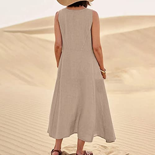 Plus Size Rompers For Women, Golf Outfits Women Green Sundress Maternity Dress Photoshoot Midi Women's Fashion Casual Solid Colour Sleeveless Cotton Linen Pocket Dress Dresses (L, Khaki) #TOP4