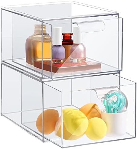 4er Set Acryl Aufbewahrungsboxen - Stapelbare Schubladen Organizer Mit Griffen