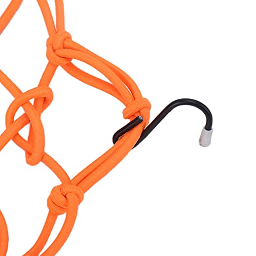 CUEI Motorrad Gepäcknetz, 30,5 x 30,5 cm Helmaufbewahrung, Latex Bungee Gepäcknetz, Dickes 25 kg schweres Gepäcknetz, dehnbar bis 35 Zoll, 6 verstellbare Haken für Paddleboard, Fahrrad, ATV,(Orange)