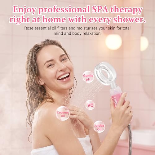 Regadera con aromaterapia y mano libre para ducha: filtro de alta presión para piel y cabello más suaves, filtro para agua dura con fragancia de cedro leñoso (rosa) miniatura 7
