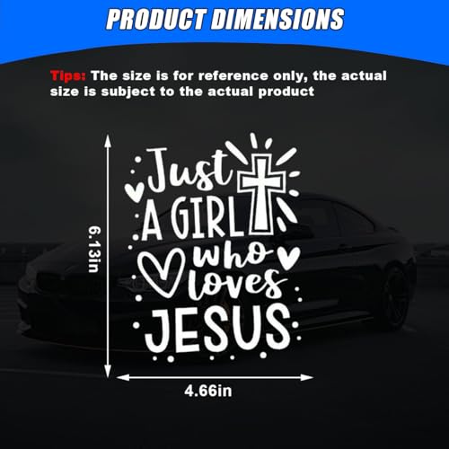 Image of Just A Girl Who Loves Jesus Decal Car Sticker, 6.1 inchx4.6 inch Jesus Cross Vinyl Sticker Car Bumper Decal, Waterproof Auto Exterior Decoration Decals for Cars, Truck, Wall, Window, Laptop (White)