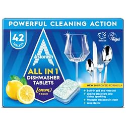 Astonish All In 1 Dishwasher Tablets - Household Cleaner Removes Grease, Grime, & Surface Stains - Dishwasher Soap with Salt & Rinse Aid, Cruelty Free Dishwasher Detergent, Lemon Fresh, 100 Pack