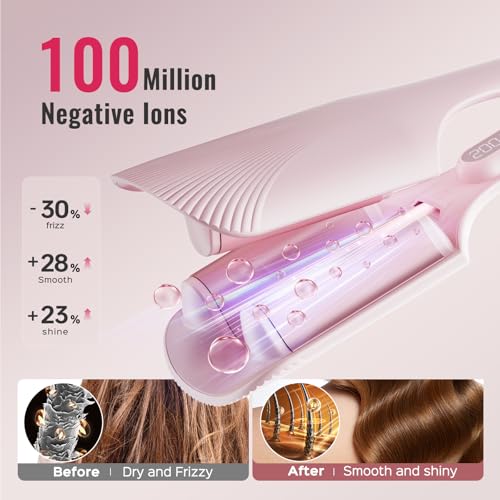 Image of Hair Waver LENA S16 Beach Waves Curling Iron, Hair Tool for Women with 3 Titanium Ceramic Barrels, Anti-Scald Protection, Smart Timer & Adjustable Temps, Dual Voltage, 1.25 Inch, Pink