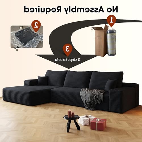 Image of 96 inch Sectional Couches for Living Room Cloud Couch Sofa with L-Shape Upholstered Boneless Couchs Modern Modular Sectional Couch with Chaise