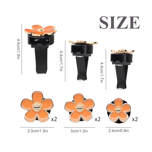 Image of ORIESSE 6pcs Flower Car Air Fresheners,Cute Orange Daisy Air Vent Clips Car Decor for Women,3.3cm /3cm /2.5cm Girly Flower Car Vent Clips,Refillable Clips on Diffuser