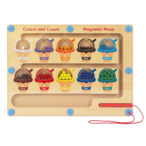 Image of Magnetic Color & Number Maze, Montessori Wooden Color Matching Learning Counting Puzzle Board, Toddler Fine Motor Skills Toys for Boys Girls 3 4 5 Years Old