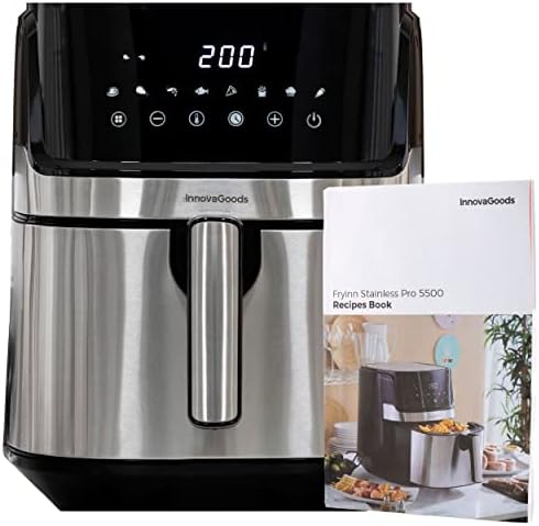 InnovaGoods® Freidora sin Aceite 5,5L, air fryer 1700W, 100 recetas en ES, freidora aire con 8 programas, pantalla táctil cesta antiadherente temporizador y flujo de aire 360° ideal para 3-5 personas InnovaGoods® Freidora sin Aceite 5,5L, air fryer 1700W, 100 recetas en ES, freidora aire con 8 programas, pantalla táctil cesta antiadherente temporizador y flujo de aire 360° ideal para 3-5 personas