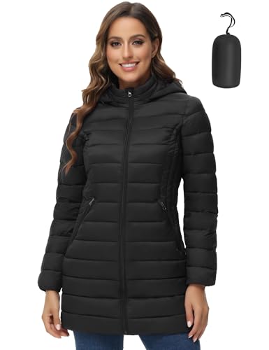 ROYAL MATRIX Women's Packable Puffer Jacket Lightweight Puffer Coat with Hood Long Winter Warm Travel Puffer Jackets