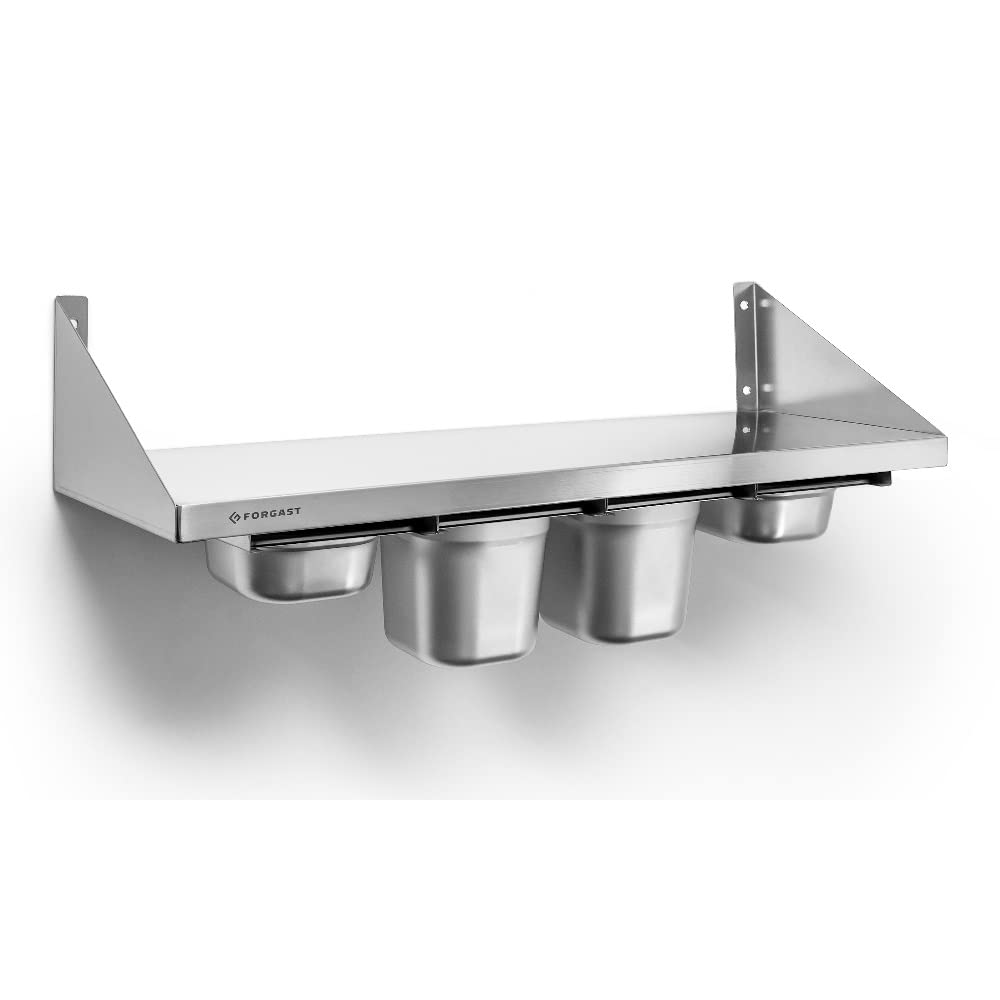 Portaspezie, Acciaio inox, Formato GN 1/6, Dimensioni 80x30 cm, Mensola Portaspezie in Metallo per le Spezie, Come Organizzatore del Mobile di Stoccaggio Della Cucina
