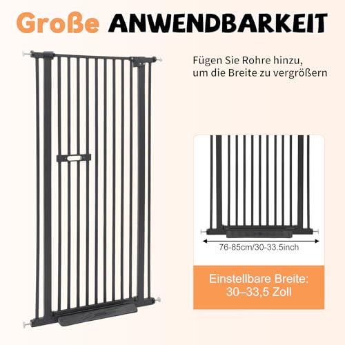 DunleyMin Schutzgitter für Haustiere Extra Hoch, Haustiergitter Extra Hoch mit Doppelverriegelung, 180° Türöffnung, Automatische Türschließung, Ohne Bohren (Schwarz)