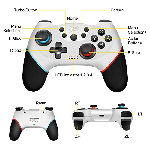 Zakgbxbig 131 WHITE+BLACK Controller For Switch, Wireless Pro Controller For Switch Lite, Controller For Switch Remote Gamepad Joystick thumb #2