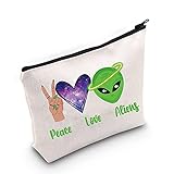 LEVLO Funny Alien Cosmetic Bag Alien Lover Gift Peace Love Alien Makeup Zipper Pouch Bag UFO ET Fans Gift (Peace Love Alien)