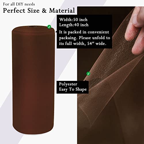 Image of Brown Tulle Fabric Rolls 54 Inch by 40 Yards Tulle Bolt Spool for Wedding Decorations DIY Tutu Baby Shower Table Skirt Ceiling Decor Birthday Party Craft Supplies