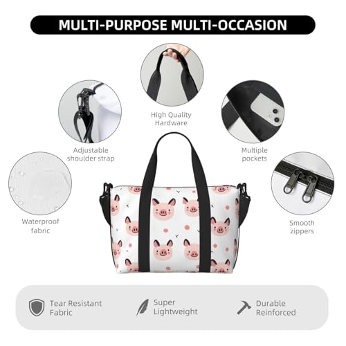 Laptop Tote Bag for Women Work - Cute Pig Print Weekender Overnight Bags for Women Travel, Gym Duffle Bag for Men, Personal Item Crossbody Travel Bags for Men Carry On3