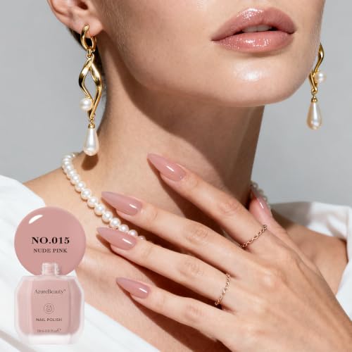 Image of AZUREBEAUTY Nude Pink Nail Polish 18ML | Quick Dry, Long-Lasting, Natural Glossy Finish for DIY Manicure & Nail Art, Salon Quality for Women