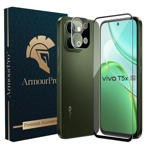 Image of ArmourPro Tempered Glass and Black Camera Lens Protector for Vivo T5X, Edge to Edge Screen Guard, Anti-Bubble, Scratch Resistant, HD Clear, Anti-Fingerprint, Installation Kit | Black