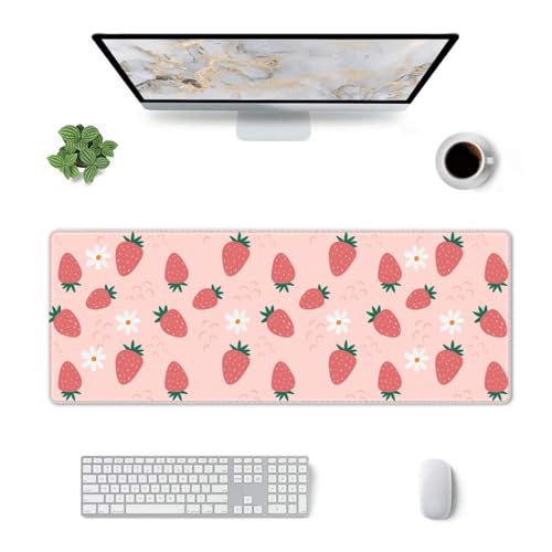 LWDZLHD Strawberry Daisy Large Mouse Pad XL Extended Mousepad for Desktop Gaming Keyboard Protector Desk Mat Non-Slip Rubber Base for Computer Office Laptop and Home Accessories 31.5x11.8inch