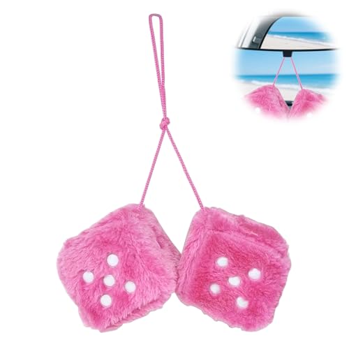 Pair 3 Fuzzy Plush Dice Furry Dice for Car Fuzzy Dice for Car Pink Fluffy Dice Car Decor Cute Soft Plush Rearview Mirror Decor Rear View Mirror Hanging Accessories
