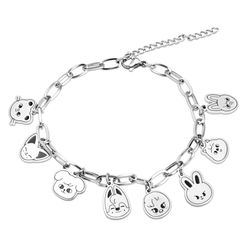 SOSAYI Stray Pulsera de acero inoxidable con colgante de animales Skzoo, Stray unisex...