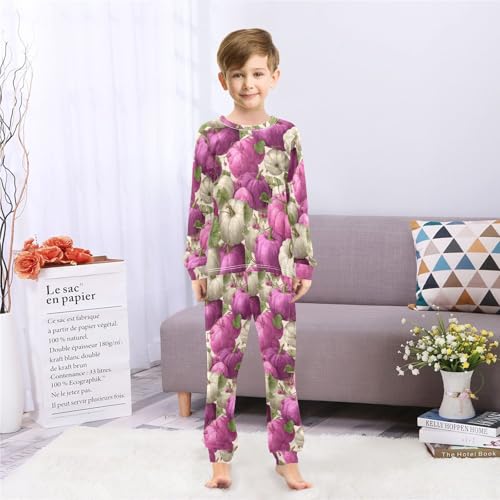 Purple White Pumpkins Fall Soft Pajama Set for All Seasons,Breathable Pjs Long Sleeve Sleepwear,Comfy Loungewear 2 Piece Underwear Set 8T4
