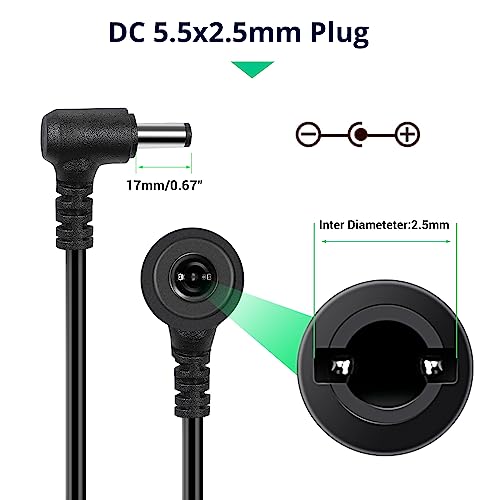 Image of Facmogu DC 19V 3.42A Power Supply, 65 Watt 100-240V AC to DC 19Volt Transformers, Power Adaptor Converter 5.5x2.5mm DC Plug with 2.42m / 7.94 feet Power Cord for Home Audio Bluetooth Stereo Receiver