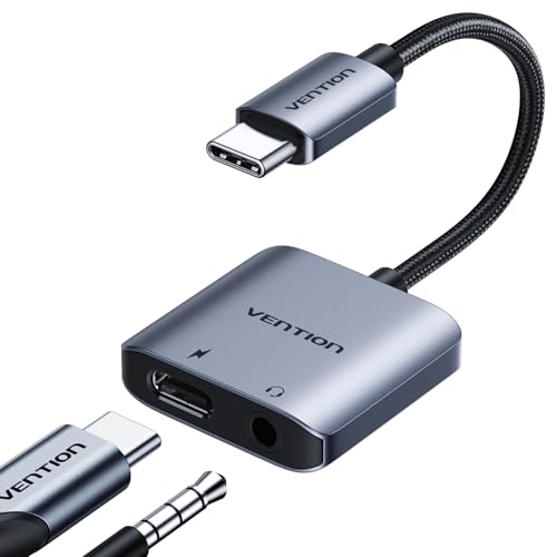 VENTION Adattatore Audio USB-C a 3.5mm con Ricarica Rapida PD 60W, [Plug and Play] Adattatore Dongle Cavo Aux USB-C a Jack Cuffie 32bit/384kHz per iPhone 17 16 15 Pro Max