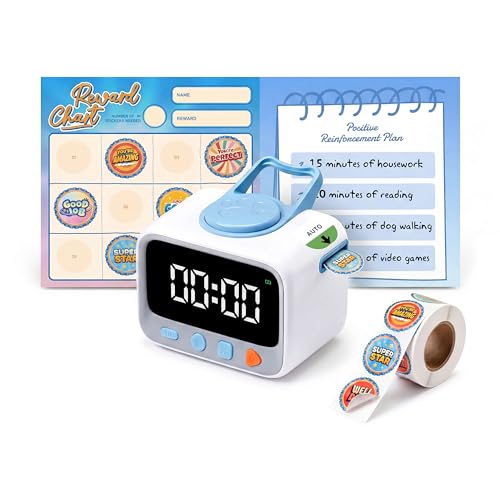 Minizoo Sticker Timer Visual Countdown Timer with 200 Medal Reward Stickers for Kids Rewards, Rechargeable Digital Timer for ADHD Focus, Classroom & Homeschool Tool