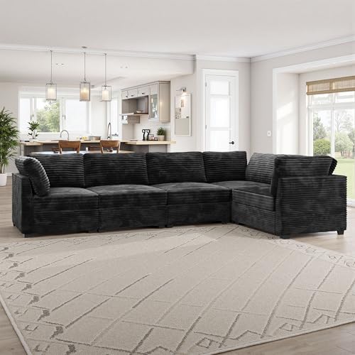 CAODOC Modular Sectional Sofa,5 Seat Sectional Couches for Living Room,L Shaped Cloud Couch with Chaise Set, Black