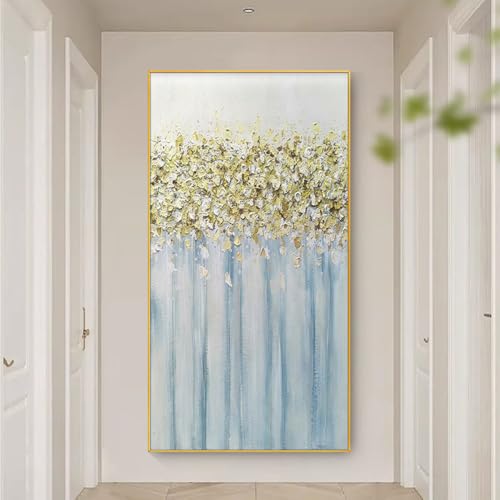 Tableau arbre de fortune feuille d'or fait main grand format de luxe
