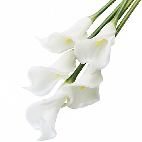 Meide Group USA 25 Inch Calla Lily Artificial Flowers, 5 Pack Real Touch Milky White Latex Faux Flowers for Tall Vase Arrangements, Entryway and Modern Home Decor