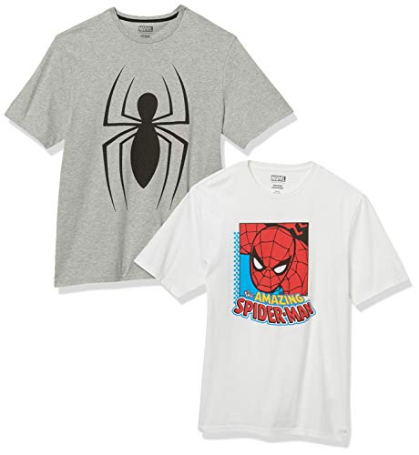 Amazon Essentials Disney Loose-Fit Crewneck T-Shirt Fashion-t-Shirts, 2-Pack Marvel Spider-Man, XL, Pacco da 2