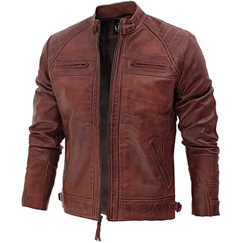fjackets Mens Johnson Brown Express Moto Zipper Pocket Real Distressed Leather Jackets - Brown - X-Small Cover