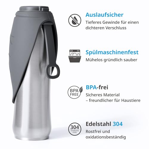 Petace Hunde Trinkflasche für Unterwegs, 750 ml, Vakuumisolierte