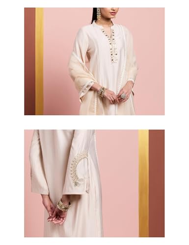 Image of Amazon Brand - Myx Women's Embroidered Kurta Pant Set with Organza Dupatta | Salwar Suit (Available in Plus Sizes)