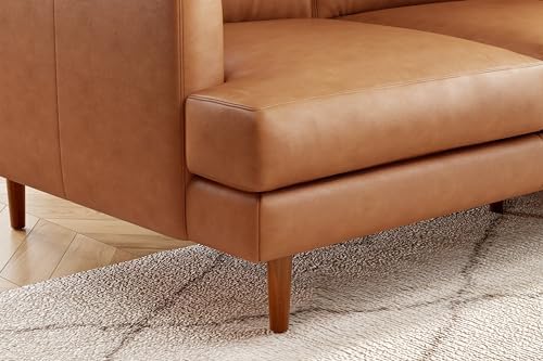 Valencia Grosseto 87” Cognac Tan Brown 3 Seater Full Leather Sofa | Mid Century Italian Nappa Leather Couch for Living Room Furniture | Double Stitched Seams, Removable Cushions - Thumbnail 3