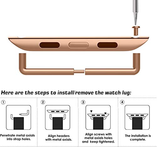 LOOKSEVEN 4 Pack Watch Band Connector Kit Watch Strap with Replacement Tool Compatible with Watch Adapter 38mm 40mm 41mm (Rose Gold)