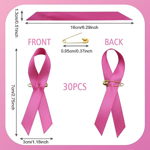 Image of 30Pcs Pink Ribbon Pins Breast Cancer Awareness Safety Pin Breast Cancer Pins Brooch for Women Girls Charity Fundraising Event Party Favors Supplies