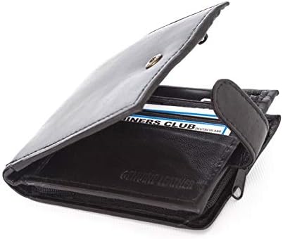 RFID Blocking Mens Soft Leather Wallet with Back Zip Compartment 11cm x 9.5cm x 1.5 cm - Black
