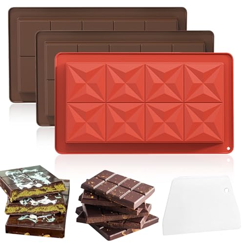 DOETYD 3 Pack Deep Chocolate Bar Mould with Scraper Silicone Jelly Thick Dubai Kit for Baking
