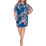 Jessica Howard Women's Plus Size Floral Chiffon Mini Dress – 3/4 Sleeve Boat Neck, Tea, 16