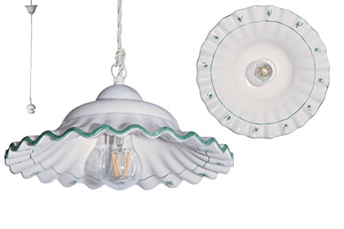 VANNI LAMPADARI - Lampadario a Sospensione Agnese- Lampadario Camera da Letto in Ceramica- Lampadario Soggiorno Decorato a Mano- Lampadario Cucina, Bagno- Diametro 30 cm- Verde