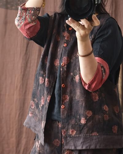 LZJN Vintage Chinese Retro Summer Sleeveless Vest Lightweight Fashion Casual Vacation Tops with Buttons2