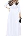 POSESHE Women's Solid V-Neck 3/4 Sleeve Plus Size Evening Party Maxi Dress (XXXL, White)