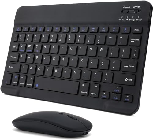 MVCUASF Wireless Keyboard and Mouse Set Portable Rechargeable Bluetooth Keyboard and Mouse Set 10'' Ultra Slim Combo for IOS, Windows and Android(Black)